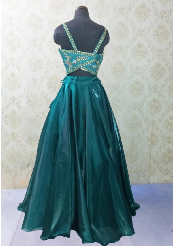 Emerald Green Embroidered Lehenga with Ruffled Dupatta - Image 2